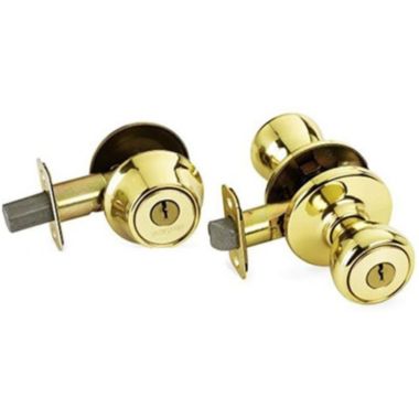 Kwikset 690 Tylo Entry Knob and Single Cylinder Deadbolt Combo, Polished Brass. View a larger version of this product image.