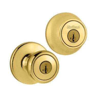 Kwikset 690 Tylo Entry Knob and Single Cylinder Deadbolt Combo, Polished Brass. View a larger version of this product image.