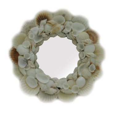 Contrast Mixed White Seashell Framed Small Round Wall Mirror 10.5 Inch Diameter. View a larger version of this product image.