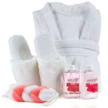 Freida and Joe Bath & Body Spa Gift Set in Pink Peony Fragrance with Luxury Bathrobe & Slippers. View a larger version of this product image.