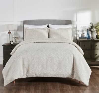 Set of 3 Queen Haven Damask Collection 100% Cotton Jacquard Unique Luxurious Duvet Cover Gray - Better Trends