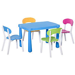 HOMCOM Kids Plastic Table and Chair Set Children's Activity Desk for Art Dining Study Toddler Furniture Cartoon Pattern, Multicolor