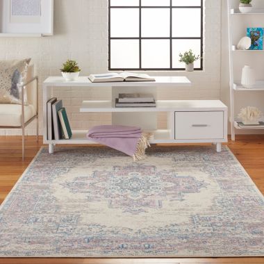 Nourison Grafix GRF14 Ivory/Pink Area Rug 6' x 9'. View a larger version of this product image.