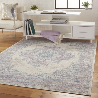 Nourison Grafix GRF14 Ivory/Pink Area Rug 6' x 9'. View a larger version of this product image.