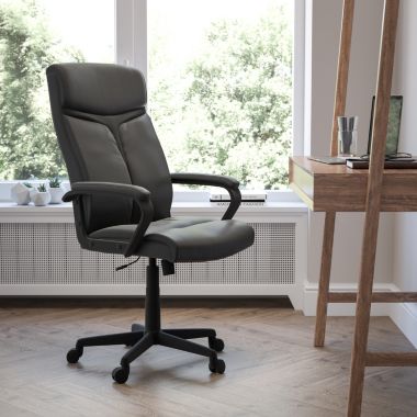 Flash Furniture Raya High Back Black LeatherSoft Executive Swivel Office Chair with Slight Mesh Accent and Arms. View a larger version of this product image.