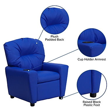 Flash Furniture Contemporary Blue Vinyl Kids Recliner With Cup Holder - Blue Vinyl. View a larger version of this product image.