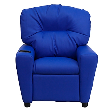 Flash Furniture Chandler Contemporary Blue Vinyl Kids Recliner with Cup Holder. View a larger version of this product image.