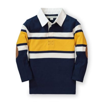 Hope & Henry Toddler Boys&#39; Long Sleeve Rugby Polo Shirt, Navy with Yellow Stripe, 12-18 Months
