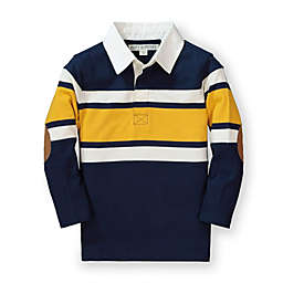 Hope & Henry Toddler Boys' Long Sleeve Rugby Polo Shirt, Navy with Yellow Stripe, 12-18 Months