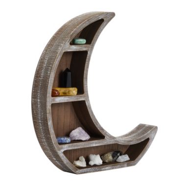 Farmlyn Creek Wooden Moon Shelf, Rustic Wall Home Decor, Crystal Holder for Stones Display and Essential Oils (13 x 13 x 2 In). View a larger version of this product image.