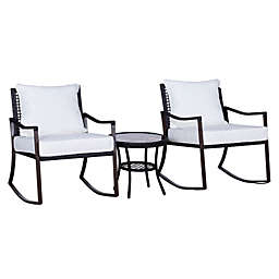Outsunny 3-Piece Bistro Set with Rocking Chair, Outdoor Rattan Wicker Furniture Set with Side Table for Backyard Garden Patio