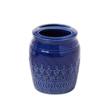 Saturday Knight Ltd Kali Embossed Design Bath Toothbrush Holder - 4.34x3.54x3.53", Blue. View a larger version of this product image.
