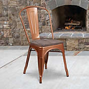 Emma + Oliver Copper Metal Stackable Chair with Wood Seat