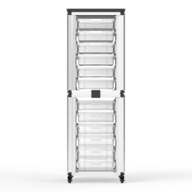 Luxor Modular Classroom Storage Cabinet - 2 stacked modules with 12 small bins. View a larger version of this product image.