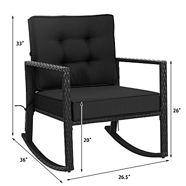 Costway Patio Rattan Rocker Outdoor Glider Rocking Chair Cushion Lawn-Black. View a larger version of this product image.