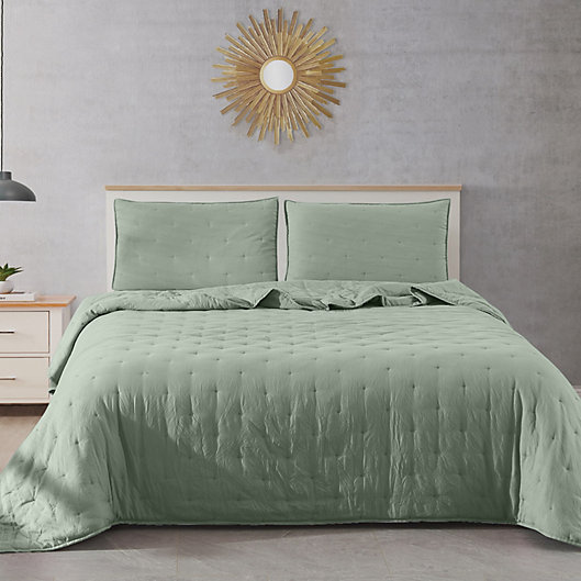 Reversible Quilted Bedspread Embossed 3-Piece Coverlet Bed Set Sage Hunter Green 