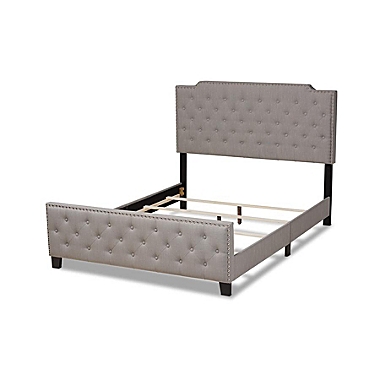 Baxton Studio  Marion Modern Transitional Grey Fabric Upholstered Button Tufted Queen Size Panel Bed. View a larger version of this product image.