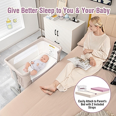Gymax 3-in-1 Baby Bassinet Beside Sleeper Crib with 5-Level Adjustable Heights. View a larger version of this product image.