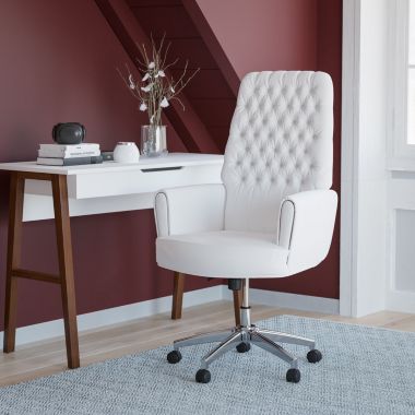 Flash Furniture Rochelle High Back Traditional Tufted White LeatherSoft Executive Swivel Office Chair with Arms. View a larger version of this product image.