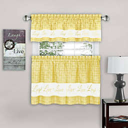 GoodGram Gingham Check Live~Laugh~Love 3 Pc Kitchen Curtain Set - 57 in. W x 24 in. L, Yellow