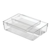 mDesign 2 Piece Plastic Stackable Kitchen Drawer Organizer with Top Tray
