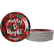 Blue Panda Red Plaid Paper Plates for Holiday Party, Merry and Bright (9 In, 80 Pack)