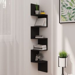 Black Corner Shelf Chrome Supports with Glass Black 25x25cm Floating Display 