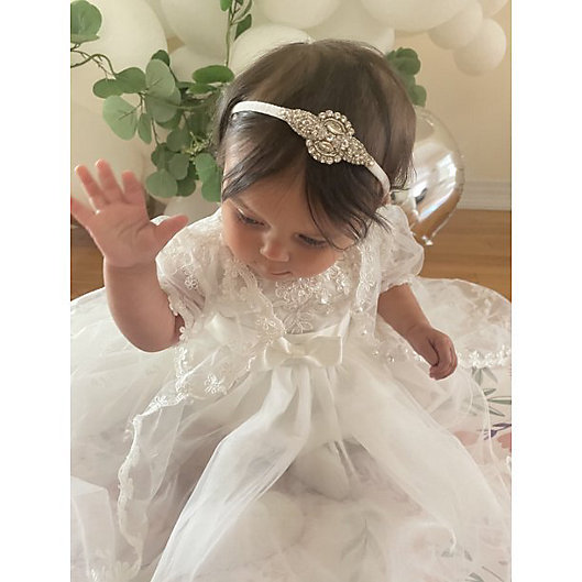 Baby Girls White Satin Tulle Christening Gown Baptism Dress Size 0-3 3-6 6-12 M 