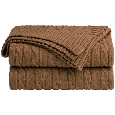 PiccoCasa 100% Cotton Knit Breathable Throw Blanket for Sofa and Couch Soft Lightweight Cable Knit Breathable Blanket Home Decors Blanket, Coffee 50 x 60