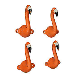Things2Die4 Set of 4 Distressed Orange Flamingo Decorative Wall Hooks Coat Towel Hanger Decor