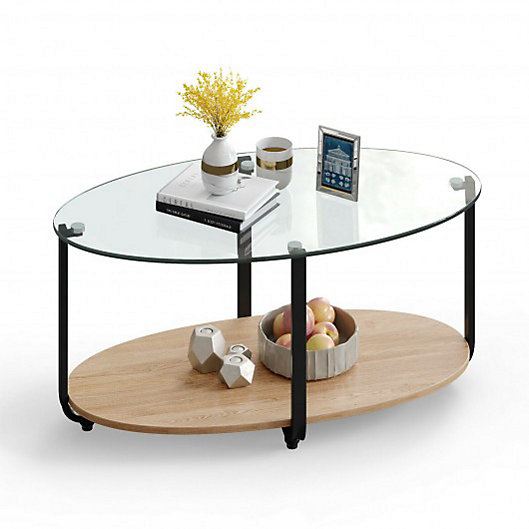 High Gloss Side End Lamp Coffee Table Round Tempered Glass Top Guest Room Tea