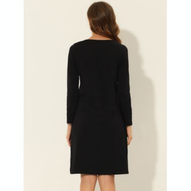 cheibear Women's Loungewear Pajamas, Soft One Piece Nightshirt V-neck Lace Trim Lounge Dress Nightgown, Black M. View a larger version of this product image.