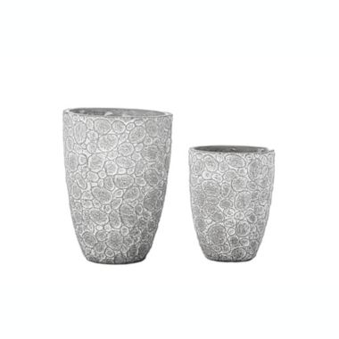 Urban Trends Collection Cement Round Tall Pot with Embossed Seamless Bubble Abstract Design Body Set of Two Washed Concrete Finish Gray. View a larger version of this product image.