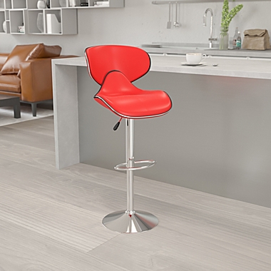 Emma + Oliver Molded Mid-Back Red Vinyl Adjustable Height Barstool. View a larger version of this product image.
