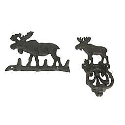 Things2Die4 Cast Iron Decorative Moose Door Knocker And Key Holder Rack Home Decor Set