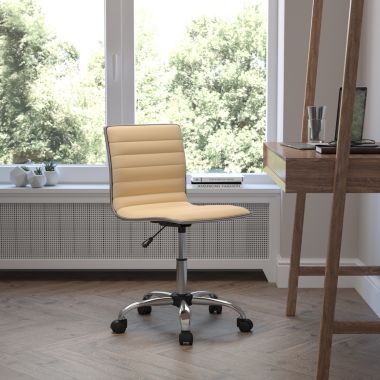 Flash Furniture Alan Low Back Designer Armless Tan Ribbed Swivel Task Office Chair. View a larger version of this product image.