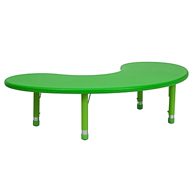 Flash Furniture 35&#39;&#39;W x 65&#39;&#39;L Half-Moon Green Plastic Height Adjustable Activity Table. View a larger version of this product image.
