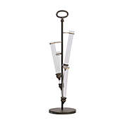 Urban Trends Metal Vase Holder with Top Oval Handle and 4 Glass Tube Vases on Round Base Metallic Finish - Bronze