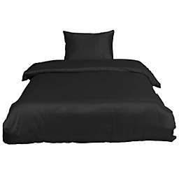 PiccoCasa Satin Silk Comforter Bedding Set, Twin Black