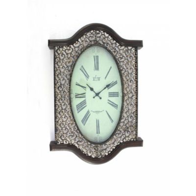 HomeRoots Home Decor Bronze Finish Wooden Vintage Wall Clock - 274496