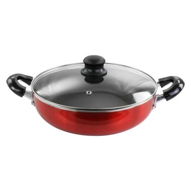 Better Chef 10 Inch Red Aluminum Deep Frying Pan with Glass Lid. View a larger version of this product image.