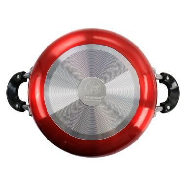 Better Chef 10 Inch Red Aluminum Deep Frying Pan with Glass Lid. View a larger version of this product image.