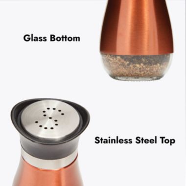 Juvale Gold Stainless Steel Salt and Pepper Shakers with Glass Bottom, Refillable (2 Piece Set). View a larger version of this product image.
