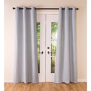 Plow & Hearth Thermalogic Insulated Ticking Stripe Grommet Top Curtain Pair, 72"L Black. View a larger version of this product image.