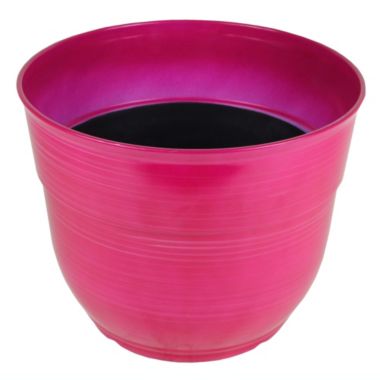 Garden Elements Glazed Brushed Happy Large Plastic Planter, Bright Pink, 15 Inch. View a larger version of this product image.
