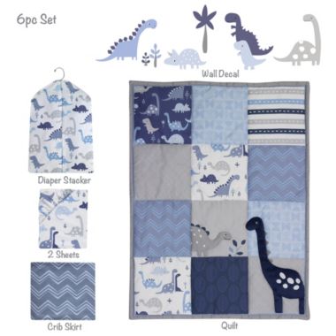 Bedtime Originals Roar Blue/Gray/White Dinosaur 6-Piece Nursery Baby Crib Bedding Set. View a larger version of this product image.