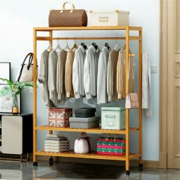 Kitcheniva Strong Wooden Clothes Rail Scarf Cart Hanging Garment Coat Rack Rolling Stand