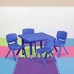 Flash Furniture 24'' Square Blue Plastic Height Adjustable Activity Table Set With 4 Chairs - Blue
