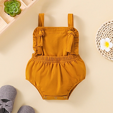 Laurenza&#39;s Girls&#39; Mustard Knotted Romper. View a larger version of this product image.
