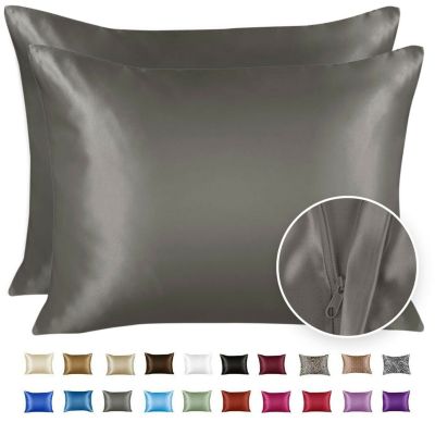 SHOPBEDDING Silky Satin Pillowcase for Hair and Skin - Queen Satin Pillow Case with Zipper, Silver Grey (Pillowcase Set of 2) By BLISSFORD